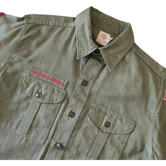 Vintage Boy Scouts of America Green Button Down Shirt Size 14 Sanforized Alabama - Picture 5 of 11